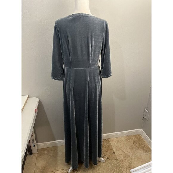 Soft Surroundings Dress Women Medium Velour Bell Sleeve Long Maxi Gray Wrap Top - Picture 8 of 10